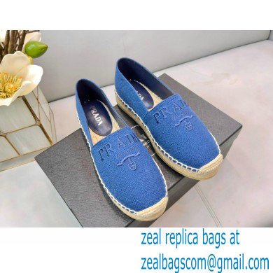 Prada Linen Logo Embroidered Espadrilles Blue 2022