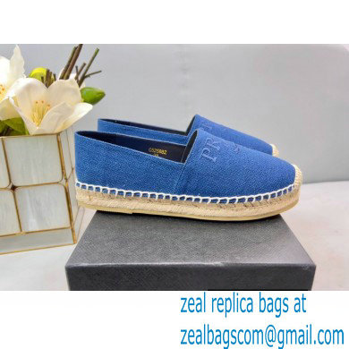 Prada Linen Logo Embroidered Espadrilles Blue 2022 - Click Image to Close