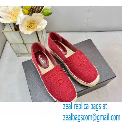 Prada Linen Logo Embroidered Espadrilles Red 2022