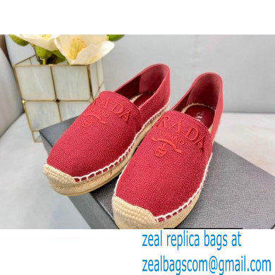 Prada Linen Logo Embroidered Espadrilles Red 2022