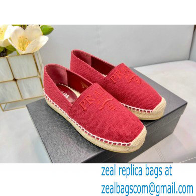 Prada Linen Logo Embroidered Espadrilles Red 2022