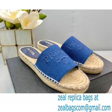Prada Linen Logo Embroidered Espadrilles Slides Blue 2022 - Click Image to Close