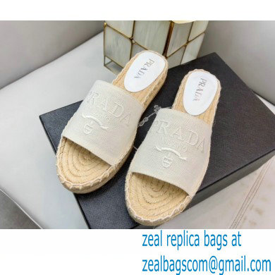 Prada Linen Logo Embroidered Espadrilles Slides White 2022 - Click Image to Close