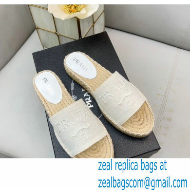 Prada Linen Logo Embroidered Espadrilles Slides White 2022 - Click Image to Close