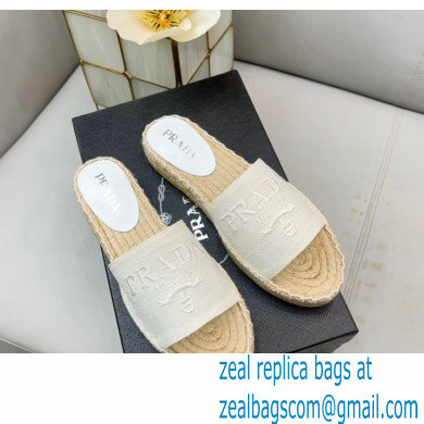 Prada Linen Logo Embroidered Espadrilles Slides White 2022