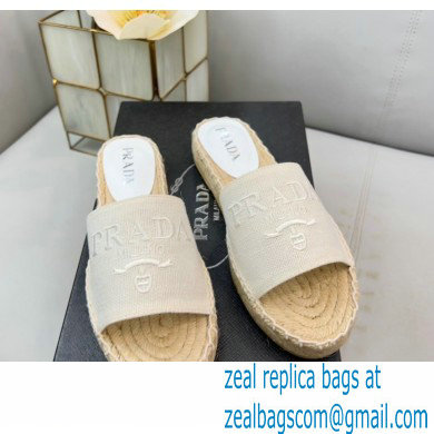 Prada Linen Logo Embroidered Espadrilles Slides White 2022 - Click Image to Close