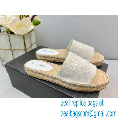 Prada Linen Logo Embroidered Espadrilles Slides White 2022 - Click Image to Close