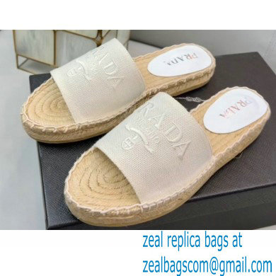 Prada Linen Logo Embroidered Espadrilles Slides White 2022 - Click Image to Close