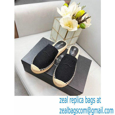 Prada Linen Logo Embroidered Espadrilles Slippers Black 2022