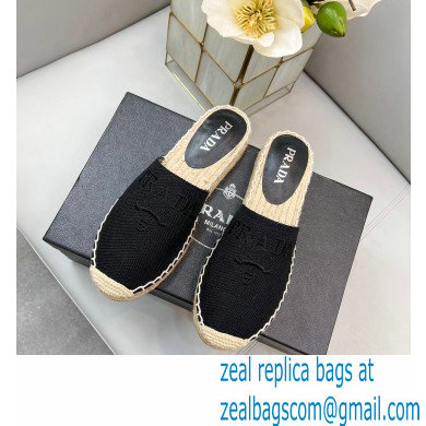 Prada Linen Logo Embroidered Espadrilles Slippers Black 2022