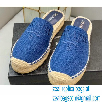 Prada Linen Logo Embroidered Espadrilles Slippers Blue 2022 - Click Image to Close