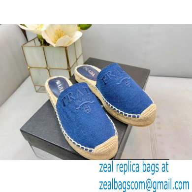 Prada Linen Logo Embroidered Espadrilles Slippers Blue 2022