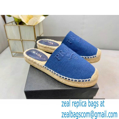 Prada Linen Logo Embroidered Espadrilles Slippers Blue 2022