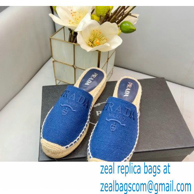 Prada Linen Logo Embroidered Espadrilles Slippers Blue 2022 - Click Image to Close