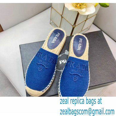 Prada Linen Logo Embroidered Espadrilles Slippers Blue 2022