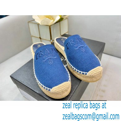 Prada Linen Logo Embroidered Espadrilles Slippers Blue 2022