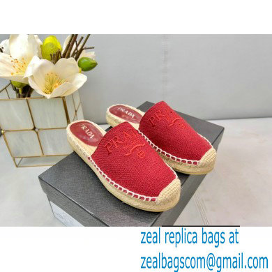 Prada Linen Logo Embroidered Espadrilles Slippers Red 2022