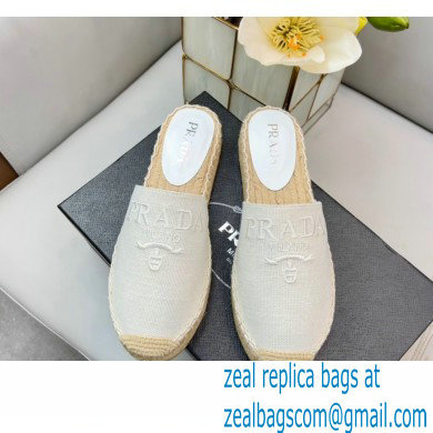 Prada Linen Logo Embroidered Espadrilles Slippers White 2022