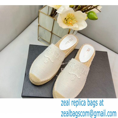 Prada Linen Logo Embroidered Espadrilles Slippers White 2022