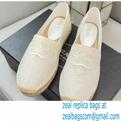 Prada Linen Logo Embroidered Espadrilles White 2022 - Click Image to Close