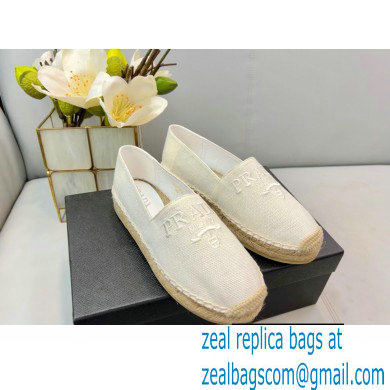 Prada Linen Logo Embroidered Espadrilles White 2022 - Click Image to Close