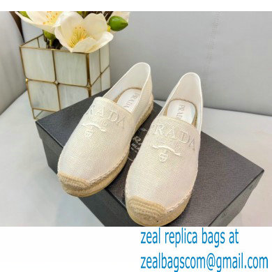 Prada Linen Logo Embroidered Espadrilles White 2022