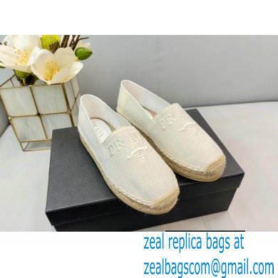 Prada Linen Logo Embroidered Espadrilles White 2022