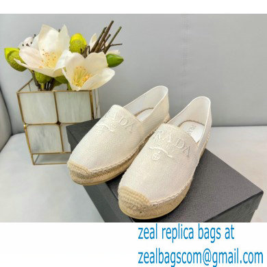 Prada Linen Logo Embroidered Espadrilles White 2022