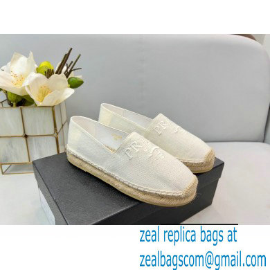 Prada Linen Logo Embroidered Espadrilles White 2022 - Click Image to Close