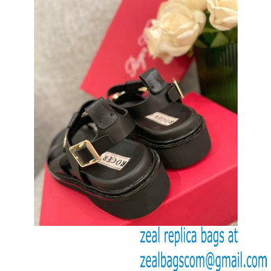 Roger Vivier Viv' Rangers Metal Buckle Sandals in Leather Black 2022 - Click Image to Close