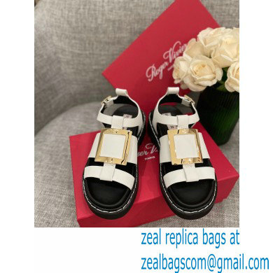 Roger Vivier Viv' Rangers Metal Buckle Sandals in Leather White 2022 - Click Image to Close