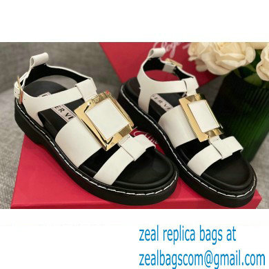 Roger Vivier Viv' Rangers Metal Buckle Sandals in Leather White 2022 - Click Image to Close