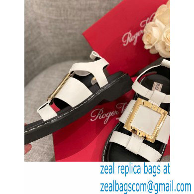 Roger Vivier Viv' Rangers Metal Buckle Sandals in Leather White 2022