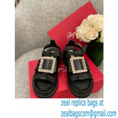 Roger Vivier Viv' Rangers Strass Buckle Sandals in Leather Black 2022 - Click Image to Close