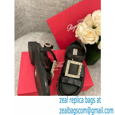 Roger Vivier Viv' Rangers Strass Buckle Sandals in Leather Black 2022