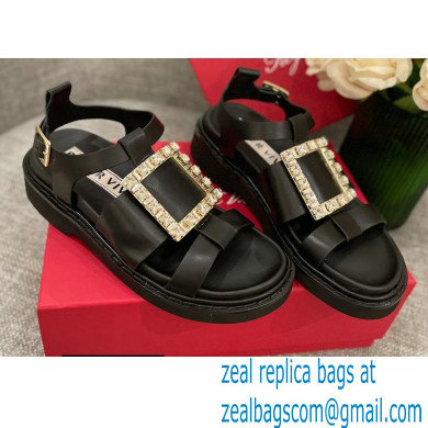 Roger Vivier Viv' Rangers Strass Buckle Sandals in Leather Black 2022 - Click Image to Close