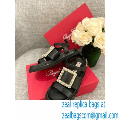 Roger Vivier Viv' Rangers Strass Buckle Sandals in Leather Black 2022 - Click Image to Close