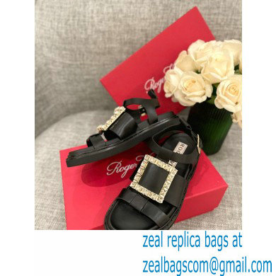 Roger Vivier Viv' Rangers Strass Buckle Sandals in Leather Black 2022