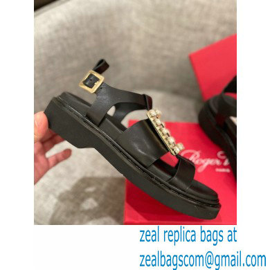 Roger Vivier Viv' Rangers Strass Buckle Sandals in Leather Black 2022