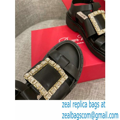 Roger Vivier Viv' Rangers Strass Buckle Sandals in Leather Black 2022 - Click Image to Close