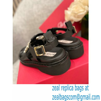 Roger Vivier Viv' Rangers Strass Buckle Sandals in Leather Black 2022