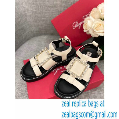 Roger Vivier Viv' Rangers Strass Buckle Sandals in Leather Off White 2022