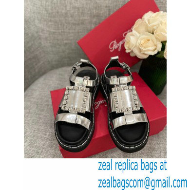 Roger Vivier Viv' Rangers Strass Buckle Sandals in Leather Silver 2022