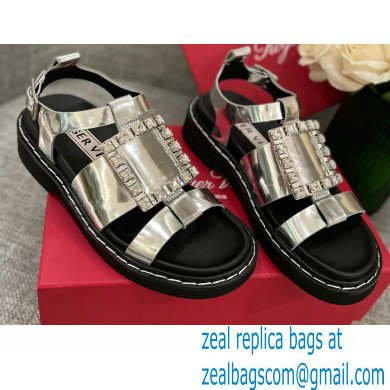 Roger Vivier Viv' Rangers Strass Buckle Sandals in Leather Silver 2022