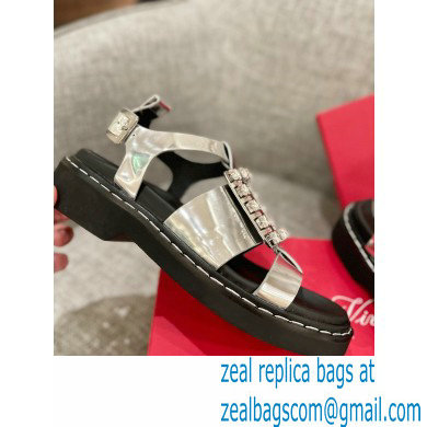 Roger Vivier Viv' Rangers Strass Buckle Sandals in Leather Silver 2022 - Click Image to Close