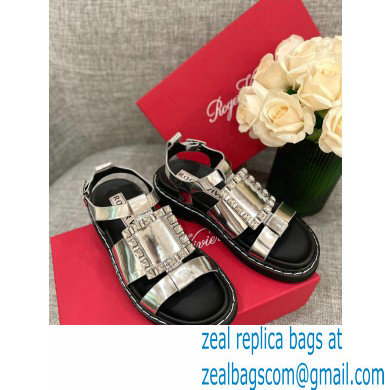 Roger Vivier Viv' Rangers Strass Buckle Sandals in Leather Silver 2022