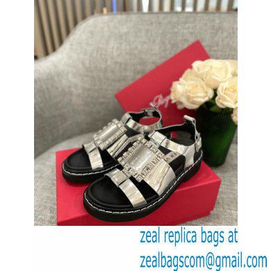 Roger Vivier Viv' Rangers Strass Buckle Sandals in Leather Silver 2022