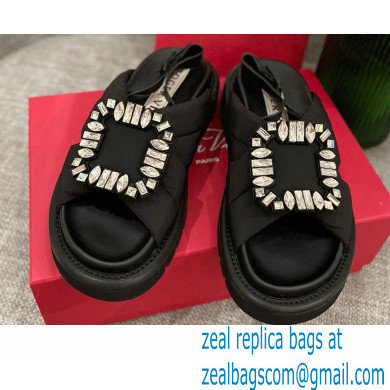 Roger Vivier Viv' Winter Puffy Strass Buckle Sandals Black 2022 - Click Image to Close