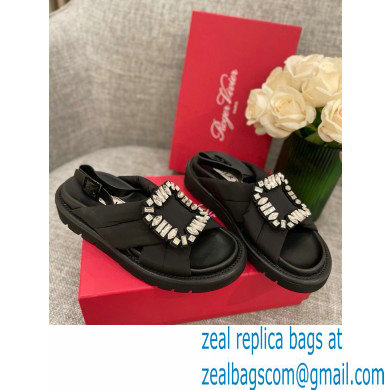 Roger Vivier Viv' Winter Puffy Strass Buckle Sandals Black 2022 - Click Image to Close