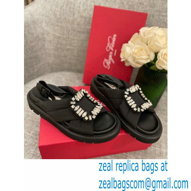 Roger Vivier Viv' Winter Puffy Strass Buckle Sandals Black 2022